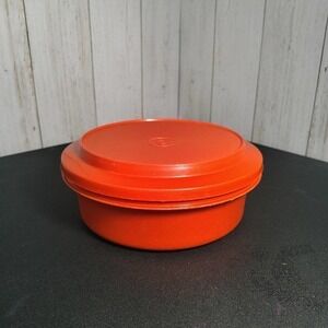 Tupperware Seal-n-serve orange bowl #1253 & orange lid #1207 vintage retro (C4)